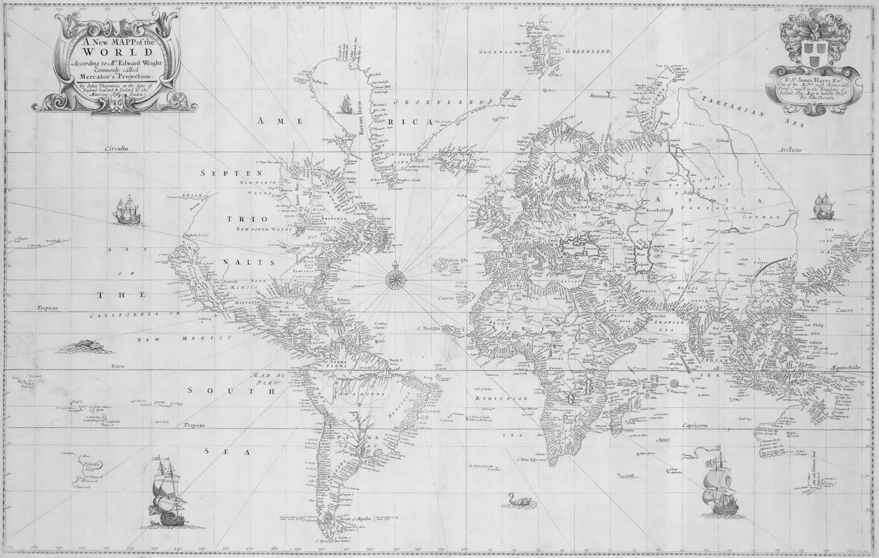 Gravura de mapa-múndi do século XVII